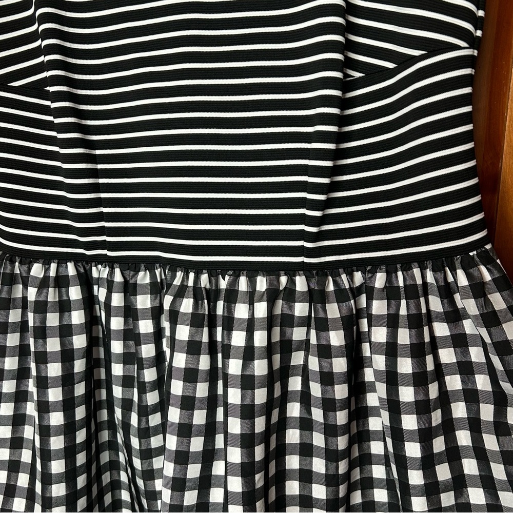Taylor Woman Black and White Striped & Gingham Checkered Midi Dress Retro - Picture 6 of 16